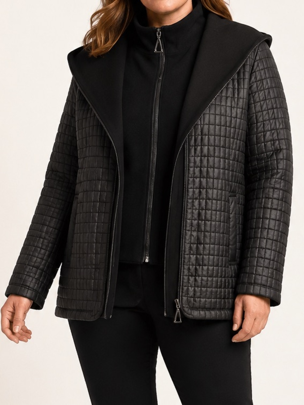 North Side by Fen-Nelli Size 16 Black Quilted Layered Hooded Jacket